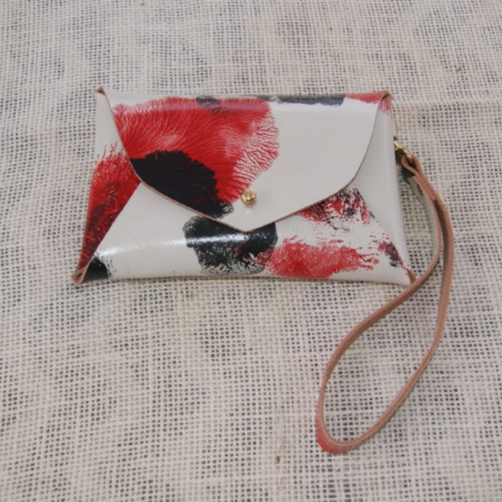 Poppy Red & Block Painted Leather Wristlet